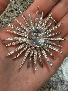 Vintage Kenneth Jay Lane KJL Crystal Starburst Sun Brooch Book Piece Rare